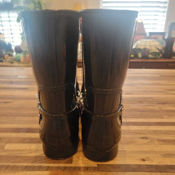 Michael Kors FULTON HARNESS Black Rain Bootie Ankle Boots - Picture 6 of 12